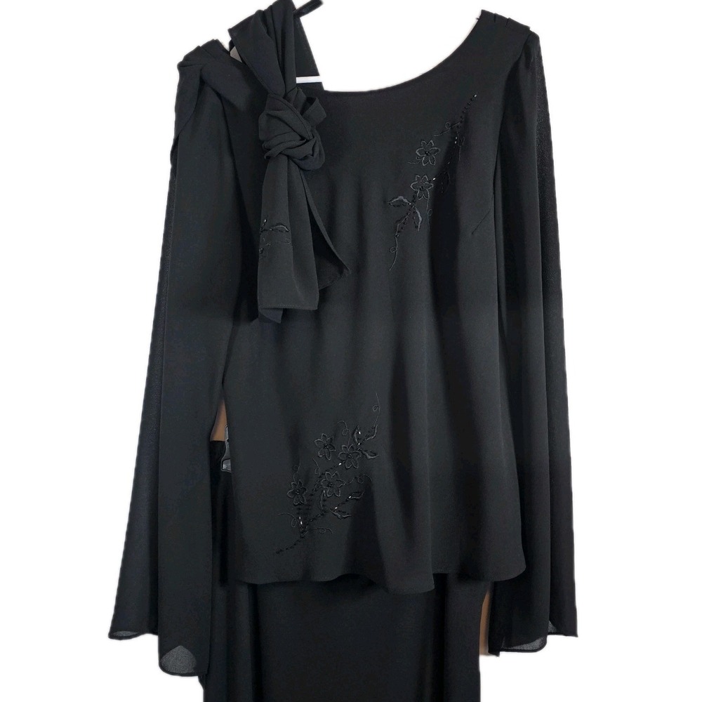 NWT Tally Taylor 3 Piece Black Eyelet Trim Women Skirt Blouse Scarf Size 12